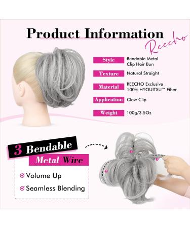 REECHO Messy Bun Hair Piece Claw Clip Short Ponytail Extension - Silver Grey - Buy Online on GoSupps.com