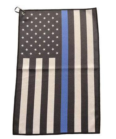 PakedDeals Thin Blue Line Flag Microfiber Velour Waffle Pattern Towel 22.5 X 15 Golf Bag Towel with Grommet and Carabiner