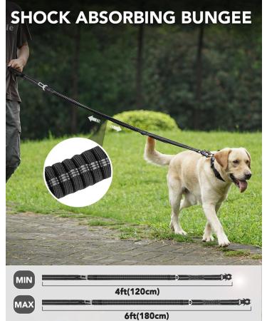 Joytale Tactical Dog Lead | Heavy Duty 1.2-1.8m Shock Absorbing Bungee Lead | 2 Handle Metal Carabiner | Car Seatbelt Strong No Pull Lead for Medium Large X-Large Dogs - Black - Buy Online on GoSupps.com