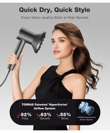 Buy TORRAS Stream Hair Dryer - High-Speed 1600W Ionic Care 3 Heat Levels & Diffusers - Space Gray - Buy Online on GoSupps.com