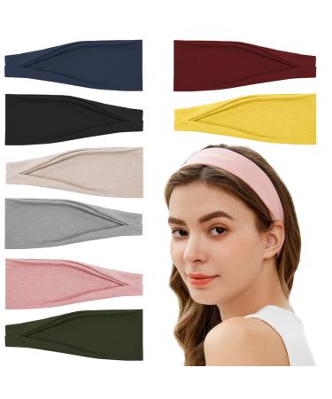 8 Pack Headbands for Women Stretchy Hair Head Bands No Slip Fashion Women's Turban Head Wraps Elastic Hair Accessories for Girls Yoga Workout,Solid Color E-8 Pack