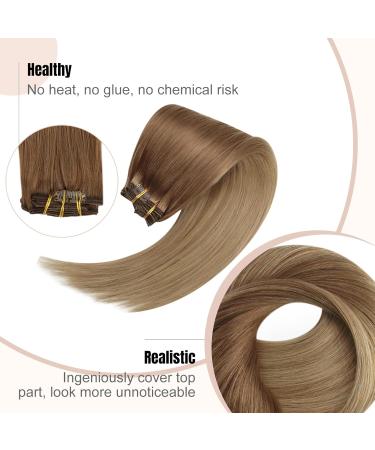 FSHINE Real Hair Clip-In Extensions 55cm 22in 120g Balayage Chocolate Brown to Dirty Blonde - 7pcs Remy Hair Extensions - Buy Online on GoSupps.com
