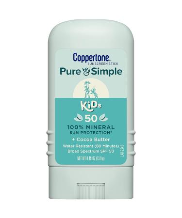 Coppertone Pure and Simple Kids Sunscreen Stick SPF 50 - Zinc Oxide Mineral, Tear-Free, Water-Resistant, Broad Spectrum SPF 50, 0.49 Oz Stick - Buy Online on GoSupps.com