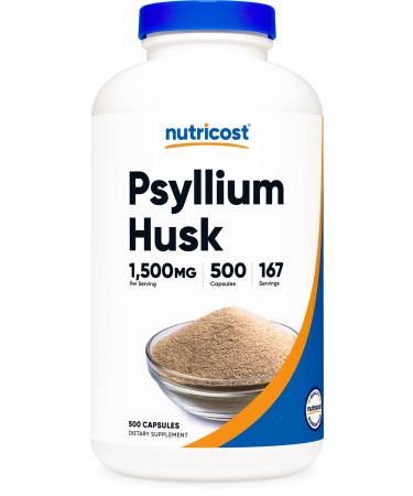 Nutricost Psyllium Husk 1500mg Per Serving, 500 Capsules - Non-GMO & Gluten Free 500 Count (Pack of 1)