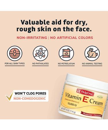 De La Cruz Vitamin E Cream Moisturizer - Anti-Aging Face & Neck Cream for All Skin Types - Made in USA 4 OZ (2 Pack) - Hydrating Skin Care - Buy Online on GoSupps.com