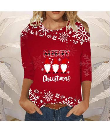 Yihaojia Merry Christmas Shirts for Women 3/4 Sleeve Crewneck Red Tee Shirt Funny Christmas Leopard Plaid T-Shirts Holiday Red#110 Large - Buy Online on GoSupps.com