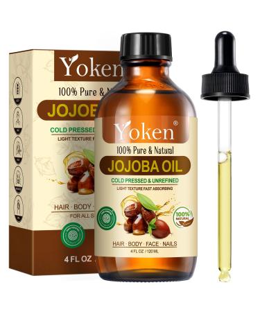 4oz Jojoba Oil (EWG Verified) 100% Pure Cold Pressed Jojoba Oil for Face Hair Nails and Skin Unrefined & Hexane Free Natural Body Facial Moisturizer Multi-purpose oil Base Carrier Oil 4 Fl Oz (Pack of 1)