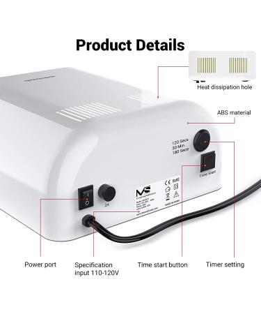 MelodySusie 36W Nail Lamp for Gel Polish - Professional Curing Lamp with 3 Timer Settings - Sliding Tray for Manicure/Pedicure - Resin White - Buy Online on GoSupps.com