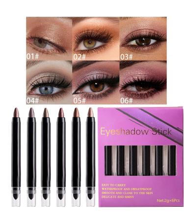 Shimmer Stick Eyeshadow Shiny Eyeshadow Stick 6 Colors Waterproof Shimmering Eyeshadow Stick Highlighter Smudgeproof Eye Bag Whitener Stick for Women - Buy Online on GoSupps.com