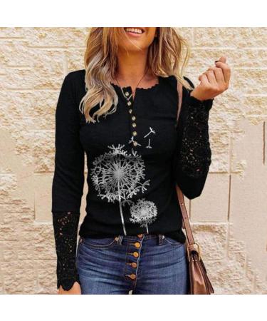 Women's Long Sleeve Henley Lace Tunic Blouse - Slim Fit Ribbed Top | XX-Large Black - Buy Online on GoSupps.com