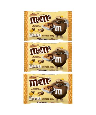 M&M's Limited Edition Honey Graham Milk Chocolate with Crisp Rice Center - 8 oz Per Bag - Summer Time Limited Edition Honey Graham M&Ms - Choose a 3 Pack or 4 Pack (3 Pack)