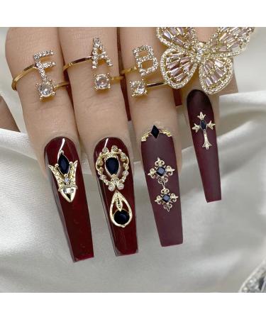 20Pcs Black 3D Nail Charms - Luxury 24K Gold & Black Zircon Art Jewels for DIY Nails - Crystal AB Rhinestones Included - Buy Online on GoSupps.com