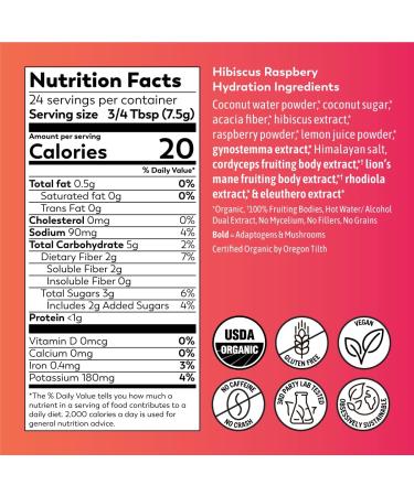 Rasa Raspberry Hibiscus Hydration | Organic Boosted Iced Tea with Adaptogens and Mushrooms | Gluten-Free Premium Electrolyte Powder Drink Mix Refreshing Hydration (6 oz / 24 Servings) - Buy Online on GoSupps.com
