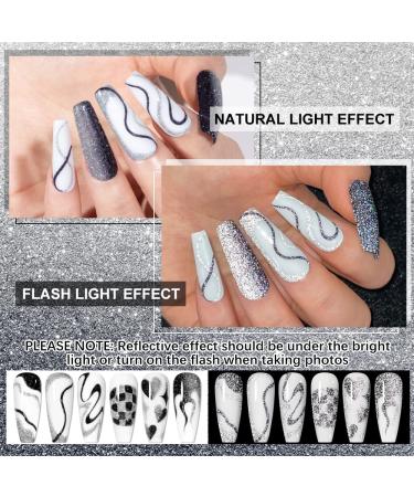 Supwee Reflective Glitter Liner Gel Polish Set - Silver & Black Disco Glitter for DIY Nail Art | Soak Off UV Gel 116 - Buy Online on GoSupps.com