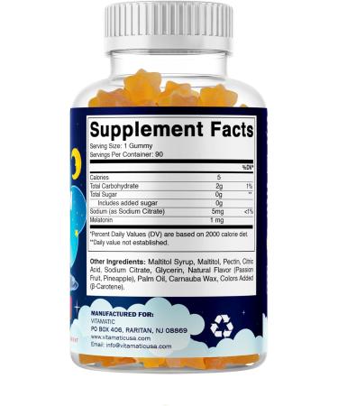 Vitamatic Sugar-Free Kids 1mg Melatonin Gummies - Pineapple & passionfruit Flavored - 90 Gummies - Buy Online on GoSupps.com