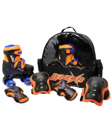 Lenexa Go GRO Adjustable Quad Roller Skate Bundle - Kids Roller Skates - Roller Skates for Kids - Roller Skates for Girls - Roller Skates for Boys - Girls Roller Skates Black, Orange Adjustable Medium (12J to 2)