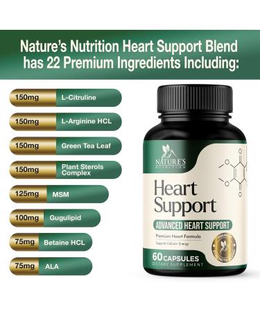 Heart Supplements for Men & Women - 1650mg Heart Health Support with CoQ10 Hawthorn & Plant Sterols | 60 Capsules for Nitric Oxide & Energy Production - Buy Online on GoSupps.com