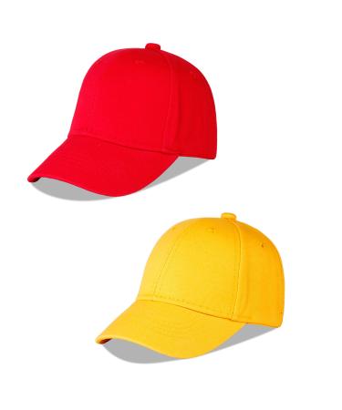 LANGZHEN 100% Cotton Outdoor Children's Kids Plain Baseball Cap Hat Adjustable Sun Hat for Girls Boys 2-4 Years Red+yellow