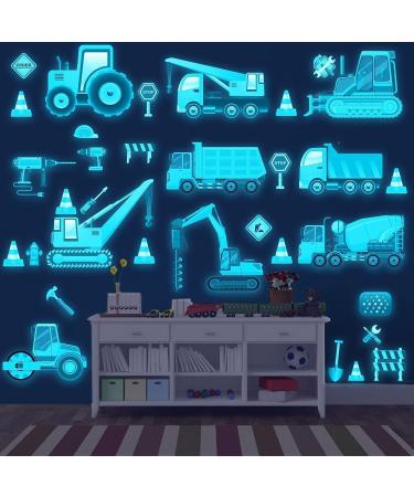 Glow in The Dark Construction Vehicles Wall Stickers - Transport Cars Theme Fluorescent Decals for Kids Bedroom Nursery - Buy Online on GoSupps.com