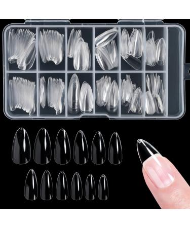 Almond Nail Tips Funfe 240PCS Clear Nail Tips Soft Gel Nail Tips Full Cover Nail Short Almond Nail 12 Sizes Artificial Pre-shape Stiletto False Nail Oval Design Press On Nails for Home DIY Nail Salon Oval-240