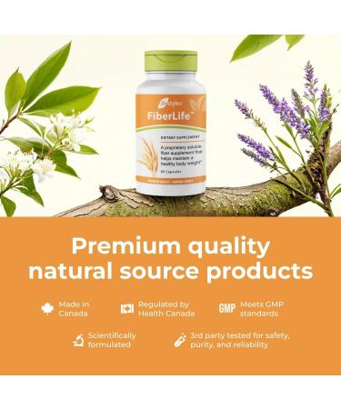 Lifestyles FiberLife Supplement Soluble Fiber for Digestive Health & Cholesterol Support with Konjac Guar Gum Xanthan Gum and Cinnamon Made in Canada 60 Capsules (60 Capsules (Pack of 1)) 1 Count (Pack of 1) - Buy Online on GoSupps.com