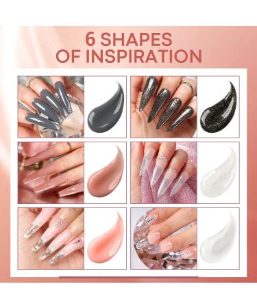 Modelones Poly Nail Gel Kit - Nude Gray Glitter Extension Set with Slip Solution | All-in-One Professional French Nail Builder - Buy Online on GoSupps.com