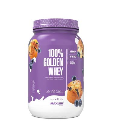 Maxler 100% Golden Whey Protein - 24g of Protein per Serving - Whey Protein Powder for Pre Post Workout - Fast-Absorbing Whey Concentrate Isolate & Hydrolysate Blend - Blueberry Muffin 2 lb Blueberry Muffin 2 Pound (Pack o