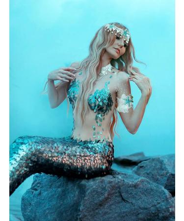 Dingion 6-Piece Halloween Mermaid Hair Accessories Set - Starfish Shell Headband, Necklace, Arm Bracelet, Band Clip, Sequin Body Glitter - Women/Girl Costume Supplies (White) - Buy Online on GoSupps.com