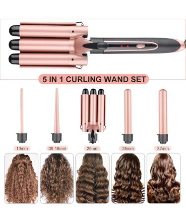 5 in 1 Curling Iron Set - PTC Ceramic 360-Degree Revolving LED Light 2 Heating Modes for All Hair Types - International Shipping Available - Buy Online on GoSupps.com