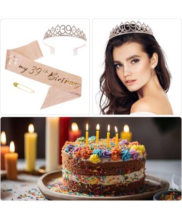39th Birthday Sash and Tiara Set Rose Gold Birthday Sash Crown Birthday Party Favors Supplies for Girls Birthday Party - Buy Online on GoSupps.com