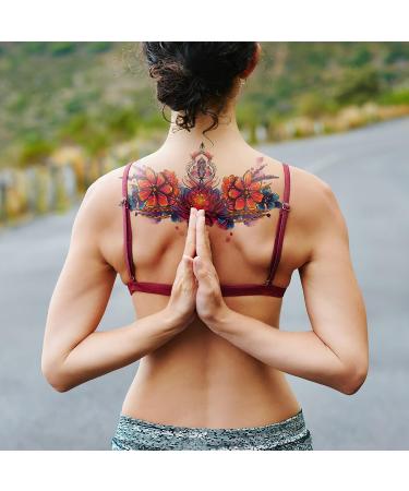 Konsait Colorful Chest Temporary Tattoos for Women - Large Adult Rose Flower Jewel Fake Tattoos - Sexy and Realistic Body Art - Buy Online on GoSupps.com