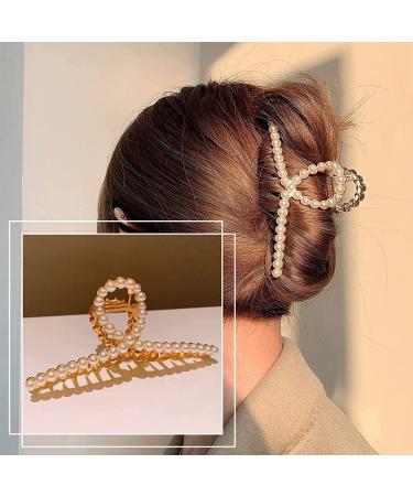 Pearl Hair Claw Clip for Women - Strong Hold Non-Slip Metal Gold Barrette for Styling Thick/Thin Hair - Fashion Accessory 1 Pack - Buy Online on GoSupps.com