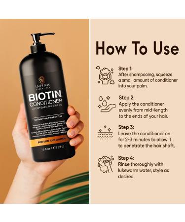 Biotin Conditioner with Caffeine & Tea Tree Oil - Volumizing & Revitalizing for Men & Women - 16 fl oz - Ideal for Damaged & Dry Hair - Buy Online on GoSupps.com
