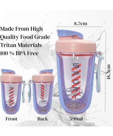 Qavi Protein Shaker Bottle 590ml Purple - Stainless Steel Mixing Ball - BPA Free Tritan Material - Durable, Leakproof, Odourless - Buy Online on GoSupps.com
