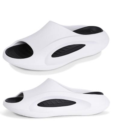Feionusin Mens Sport Recovery Sandals with Comfortable Plantar Fasciitis Arch Support  Orthotic Open Toe Sport Slides Thick Cushion Waterproof Lightweight Casual Athletic Sandals White & Black 9-10Women/7-8Men