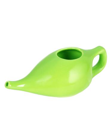 WG inc Ceramic Neti Pot Nasal Nose wash Cleansing Cup Natural Treatment Sinus Rinse Pot (Green) with Eye Cup & Linen Reusable Face Wipe