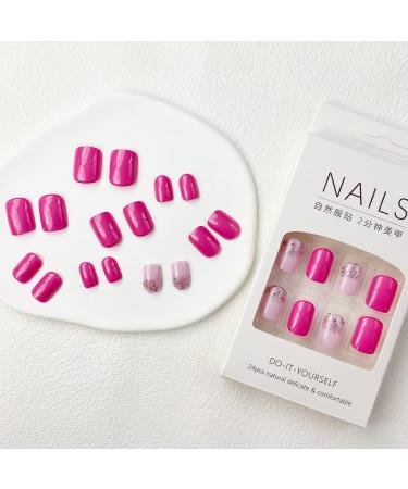24Pcs Pink Glitter Square Press-On Nails | Glossy Full Cover Acrylic False Nails | Short Stick-On Nails for Women and Girls - Buy Online on GoSupps.com