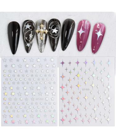Aurora Holographic Nail Art Stickers - 9 Sheets | Self-Adhesive Pegatinas | Glitter Heart Flame Stars Butterfly Moon Design | Nail Supplies - Buy Online on GoSupps.com