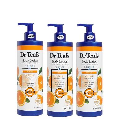 Dr Teal's Vitamin C & Citrus Body Lotion Gift Set (3 Pack 18oz Ea.) - Glow & Radiance Formula - Essential Oils Blended with Pure Epsom Salt Nourish Skin & Helps Relieve the Mind of Stress
