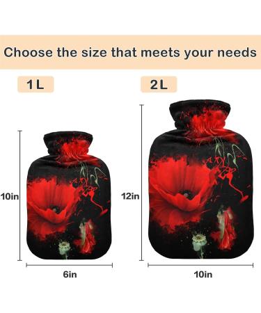 NAANLE 2L Hot Water Bottle with Red Poppy Cover - Pain Relief Menstrual Cramps & Heat Therapy - Buy Online on GoSupps.com