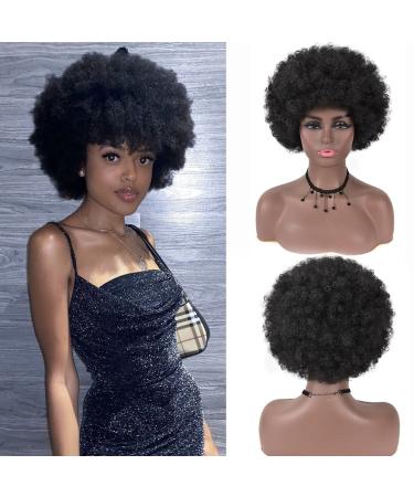 Short Afro Wigs for Black Women  Big Bouncy Fluffy Afro Kinky Curly Wig  Premium Synthetic Soft Natural Looking Black Curly Afro Wig 70's Large 1B
