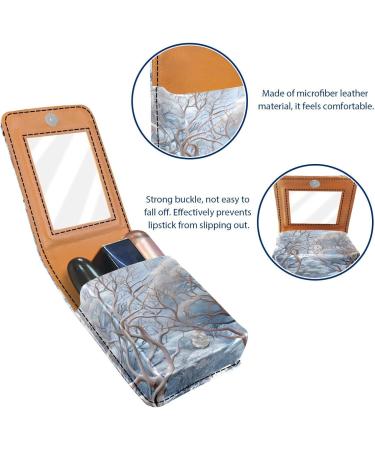 Travel Lipstick Organizer Case - Portable Makeup Bag with Mirror | Winter Forest Tree Elk Design - Buy Online on GoSupps.com