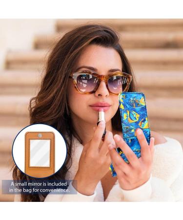 Buy Deep Sea Colored Leather Lipstick Case | Mini Lip Gloss Organizer with Mirror - Perfect Travel Accessory - Buy Online on GoSupps.com