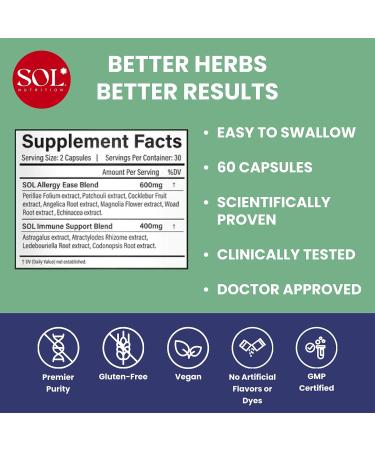 Allergy Ease Supplement - 15X Powerful Relief & Immune Support | Andrographis & Astragalus | 60 Easy-to-Swallow Capsules - Buy Online on GoSupps.com