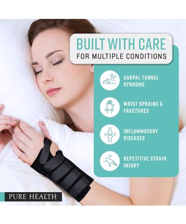 Pure Health Premium Wrist Support Brace - Relieves Carpal Tunnel, Sprains, Tendonitis & RSI - Adjustable Compression for Men & Women (M Right) - Buy Online on GoSupps.com