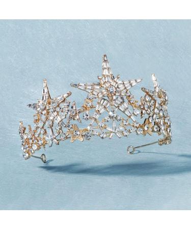 Lurrose Rhinestone Crown Tiara Headband for Brides & Girls - Golden Bridal Star Crown for Wedding Birthday Party & Prom - Buy Online on GoSupps.com