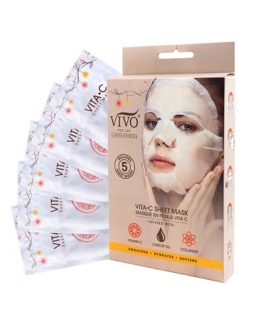 Vivo Per Lei Vitamin C Sheet Mask - Moisturizing Face Mask for Anti Aging - Hydrating Face Mask with Collagen - Vitamin C Mask from (1 Pack) 5 Count (Pack of 1)