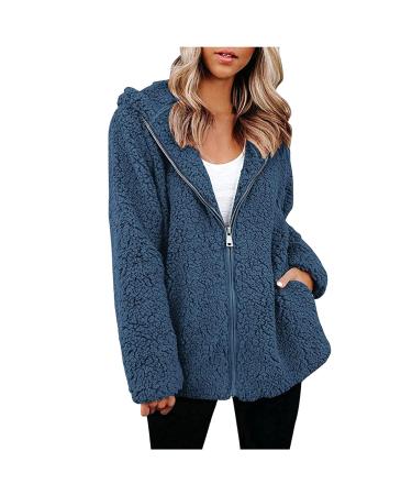 Hanxiulin coat plush jacket hoodie jacket oversize winter coat hiking jacket ladies long arm winter coat jacket transition jacket art fur winter coat jacket winter jacket xl blue