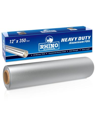 Rhino Aluminum Heavy Duty Aluminum Foil | Rhino 12 x 350 sf Long Roll, 25 Microns Thick | Commercial Grade & Extra Thick, Strong Enough for Food Service Industry (Pack of 1)