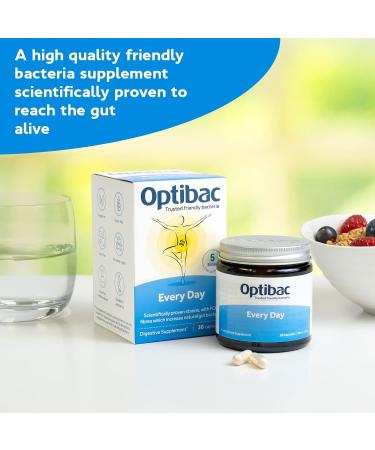 Optibac Probiotics Every Day - Digestive Health Supplement, 5 Billion Cultures & FOS Fibres - 90 Capsules - Buy Online on GoSupps.com